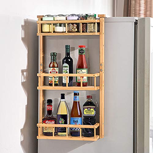 ecooe Bambus Gewürzregal Hängeregal für Kühlschrank mit 3 Ablagen Standregale Küchenregal 40x12x68cm （Installieren brauchen）