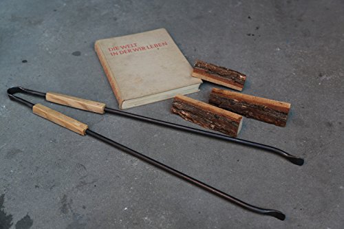 Kaminzange mit gedrehten Eichenholzgriffen