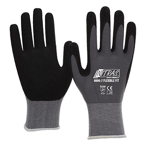 3 Paar Arbeitshandschuhe Nitras 8800 EN 388 Flexible Fit - Mechanikerhandschuhe Montagehandschuhe Schutzhandschuhe Gartenhandschuhe Allroundhandschuhe (L)