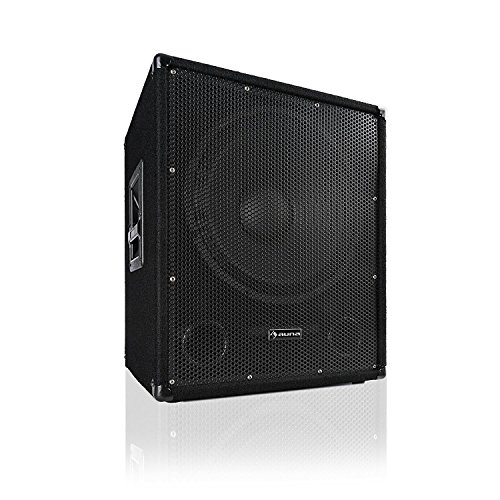 auna Sub 15A • Aktiver PA Subwoofer • 600 Watt Ausgangsleistung • 15' (38 cm) • 8 Ohm • Bi-Amping Technologie • Echo-Effekt • MDF-Gehäuse mit Teppichbezug • Integrierter Flansch-Anschluss • Schwarz