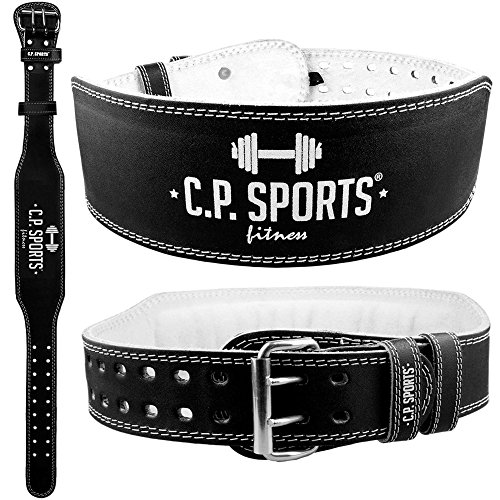 C.P.Sports Trainingsgürtel Gewichtheber Leder, Schwarz/Innenfläche Weiß, L, 38701