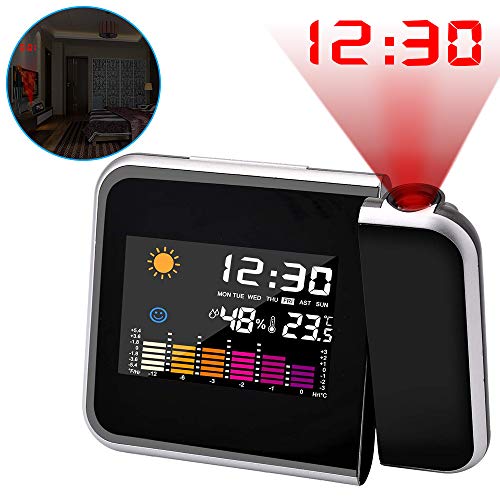 ASANMU Projektionswecker, Digital Projektion Taktgeber mit Temperaturanzeige | Hygrometer/Innentemperatur/Wecker/Uhrzeit- und Datumsanzeige | 9,27 cm LCD-Farb-Displaybeleuchtung/LED-Backlight/Snooze