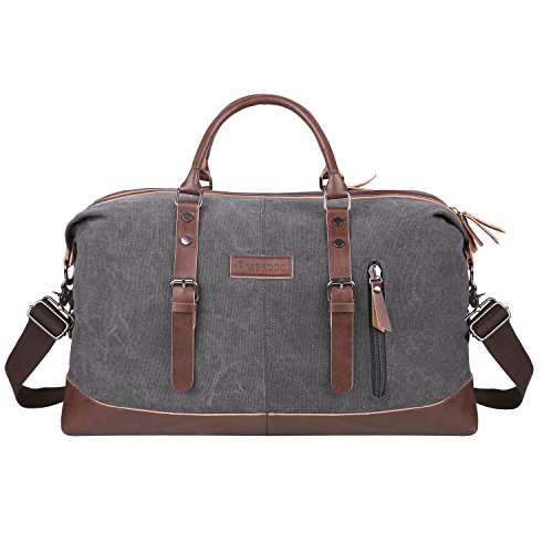 PRASACCO  Reisetasche Weekender Multifunktion Umhängetasche Handgepäck Schultertasche für Wochenende aus PU Leder Retro Canvas Sporttasche Travel Duffel Bag Canvas bag  Unisex  Holdall  53x23x32cm