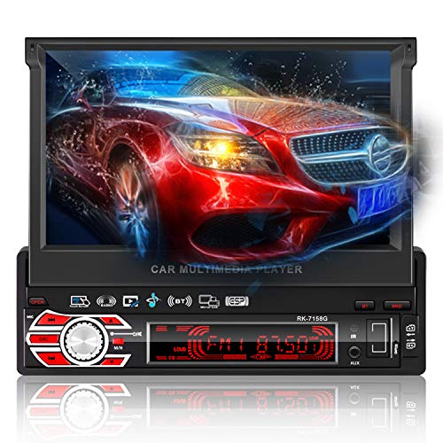 Autoradio Bluetooth GPS, FPVRC 7 Zoll 1 Din Autoradio Mit 1080P HD Automatisch Ausfahrbarer Touchscreen, FM/AM/BT/SD/USB/MP5/Lenkradsteuerung/Freisprechen, mit Rückfahrkamera/GPS-Antenne/8G TF Karte