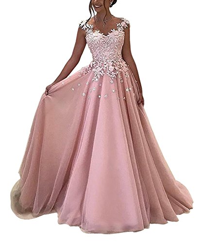 Lovelybride Prinzessin Ärmellos Abendkleid Lange mit Appliques Spitze Party Kleid
