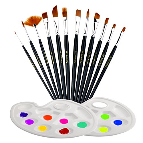 TedGem 12 Künstlerpinsel , 2 Mischpalette, Wasserfarben Pinsel Set, Pinsel Mit Palette Malerei / Paint Tray Palette Künstler Malerei Pinsel-Set für Anfänger, Kinder, Künstler und Gemälde Liebhaber (schwarz)