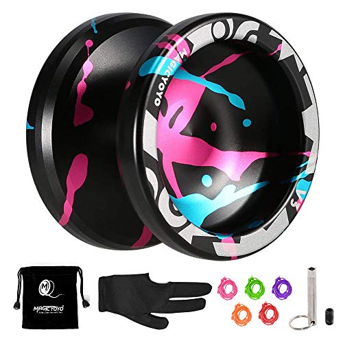 Magic Yoyo Professionelles Responsives Yoyo Metal Yoyo V3, Ersatz-Yoyo-Ersatzlager für fortgeschrittene Spieler, mit + Bonus + Peilung + Lagerwerkzeug + 3 Saiten (Black & Blue & Pink)