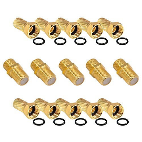 5x Verbinder 10x F-Stecker Set 7mm Vergoldet mit Gummidichtung breite Mutter für Koaxial Antennenkabel Verlängerung Sat Kabel BK Anlagen HB-Digital