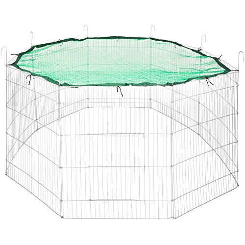 TecTake Freilaufgehege mit Schutznetz für Nager und Kleintiere | aus 8 Gitterelementen Ø 204 cm | Schwarz