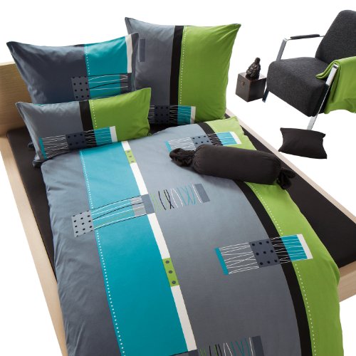 Erwin Müller Bettwäsche Single-Jersey grün-blau-grau Größe 135x200 cm (40x80 cm)