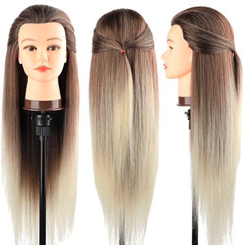 Trainingsköpfe 100% von dem Hochtemperaturfaser Haar Hairdressing Cosmetology Mannequin Frisierkopf Übungskopf mit Halterung+ DIY Haar Zubehör styling