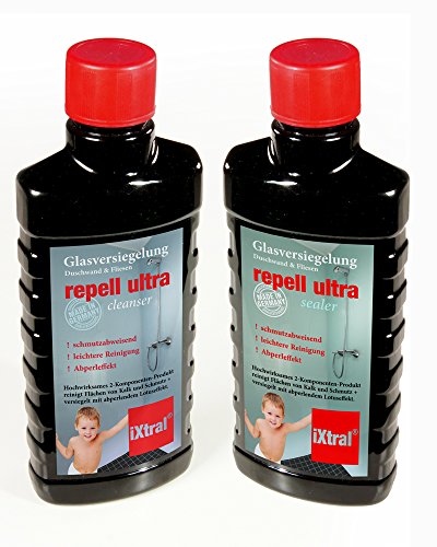 iXtral  repell ultra Glas-Versiegelung Set gegen Kalk & Schmutz für Dusche & Fliesen. Mit Tiefen-Reiniger und Politur auch für Badewannen.