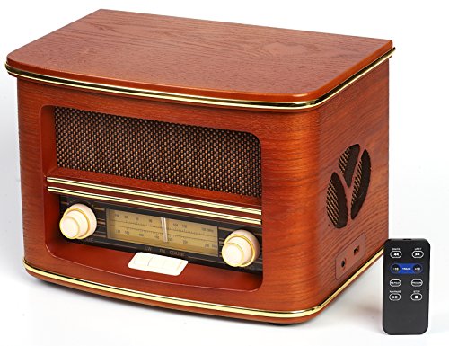 Cyberlux Nostalgie Kompaktanlage | Retro Radio Holz mit CD Player | USB Wiedergabe | Musikanlage Retro Style | Stereoanlage | Fernbedienung | Küchenradio | Vintage Optik | Nostalgieradio |