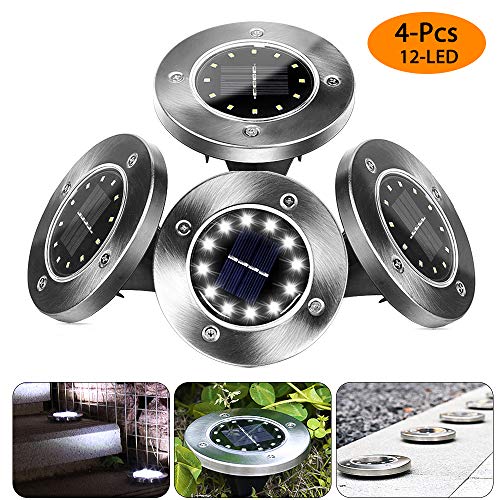 4er Solar Bodenleuchten Aussen, Sylanda 12 LEDs Lampenperlen Solar Leuchte IP65 Wasserdicht Garten Landschaft Beleuchtung Edelstahl Außenleuchte Solar Path Lights für Yard Auffahrt Rasen -Kaltweiß