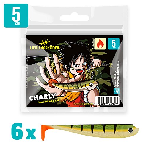 Lieblingsköder Gummiköder 5cm - 6 Gummifische Zum Spinnangeln auf Barsche & Forellen, Barschköder Zum Spinnfischen, Gummishads, Farbe Lieblingsköder:Charly
