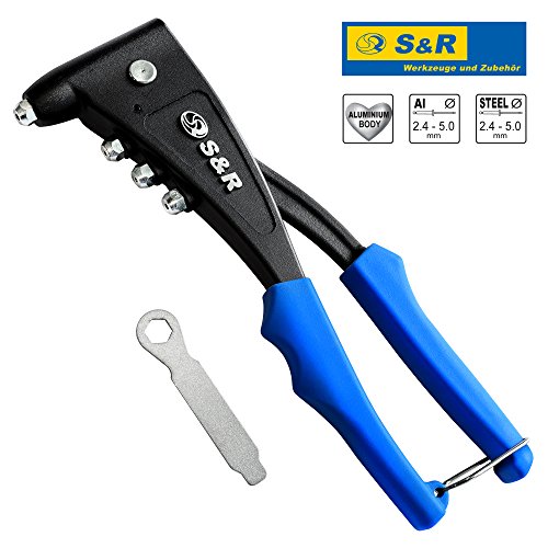 S&R Blindnietzange 2,4-5,0mm Profil 250 mm für STAHL, EDELSTAHL und ALUnieten mit langlebige Konstruktion aus Druckguß und Aluminiumgehäuse