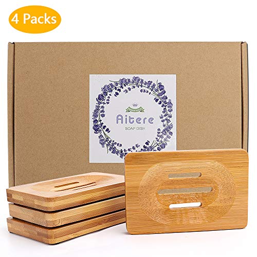 Aitere 4Pcs Natürliche Bambus Seifenschale Seifenhalter Soap Saver