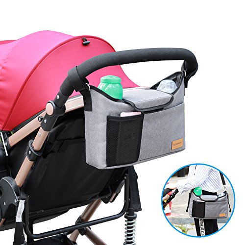 Kinderwagen Organizer, AEMIAO Universale Kinderwagentasche Buggy Pram Organizer Hänge Tasche mit1 Schulterriemen, 2 Getränkehalter & Handy Halter, Unverzichtbares Kinderwagen-Zubehör