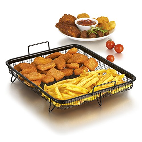 GOURMETmaxx Backofen (Edelstahl-Grillkorb für fettarmes Heißluft-Garen im Ofen (Eckig 33x28x5cm), Aluminum