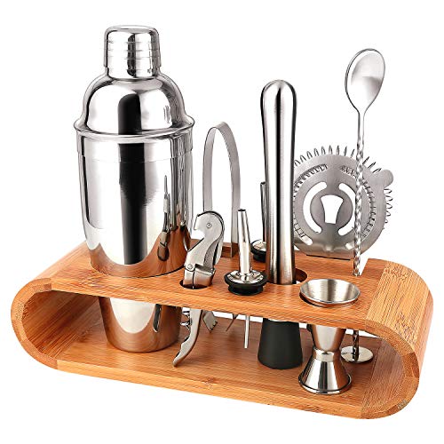 Barkeeper Set - Cocktail-Shaker Set Cocktail Zubehör 10-teiliges Bar Tool Set mit schlankem Bambus-Standfuß, Martini-Shaker für die Küche, Perfect Home Bartending Kit für ein fantastisches Mixerlebnis