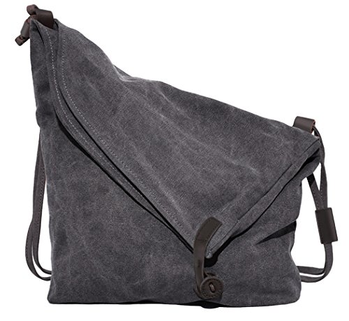 Coofit Preppy Retro Unisex Leinen Kuriertasche,  32,8 x 6,8 x 38,9 cm, Grey
