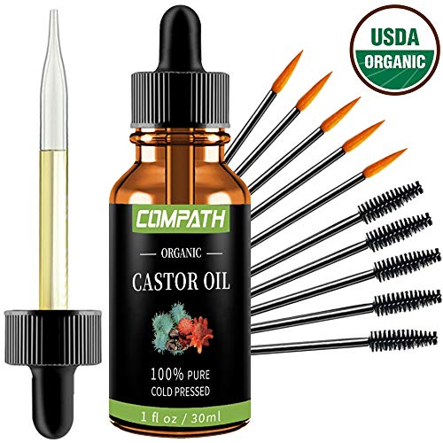 Bio Rizinusöl - 100% reine kaltgepresste Boost Wachstum für Augenbrauen, Wimpern, Haare, Kopfhaut und Haut - Hexan frei Rizinusöl mit Behandlung Applikator Kit, 1 Oz (30ml)