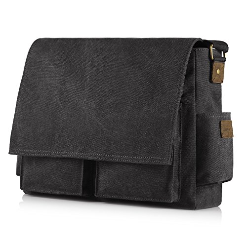 SMRITI 16-Zoll Canvas Umhängetasche Schultertasche Messenger Bag - Schwarz