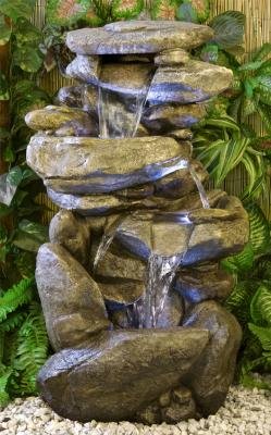 Steinoptik Gartenbrunnen Wasserfall Thornton Hops mit LED Beleuchtung H100cm