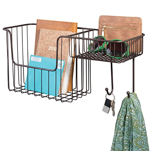 mDesign Schlüsselbrett mit Briefablage - ideal als Postablage und zum Aufhängen von Schlüsseln, Hundeleinen etc. - praktisches Schlüsselboard zur Wandmontage - silberfarben