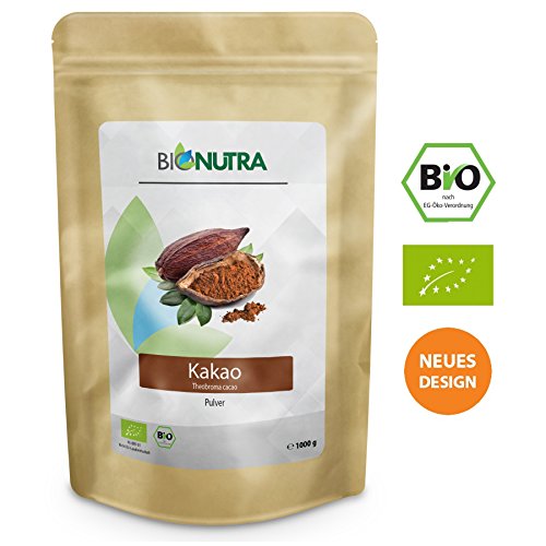 BioNutra Kakao Pulver Bio 1000 g, Kakaopulver gemahlen aus Criollo Bohnen, Herstellung EU, kontrolliert biologischer Anbau