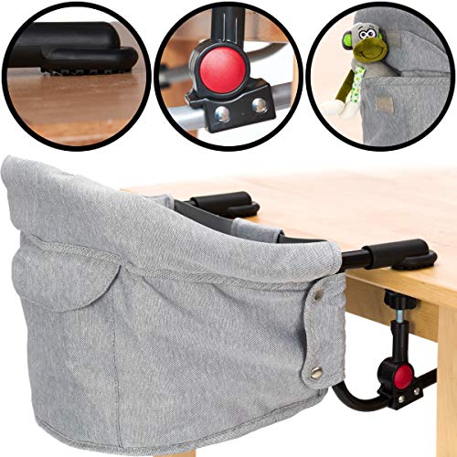 Faltbarer Tischsitz/Hochstuhl/Stuhlsitz in schönem Melange Design (Bis 15kg) Praktisch für Zuhause und Unterwegs (Grau Melange)