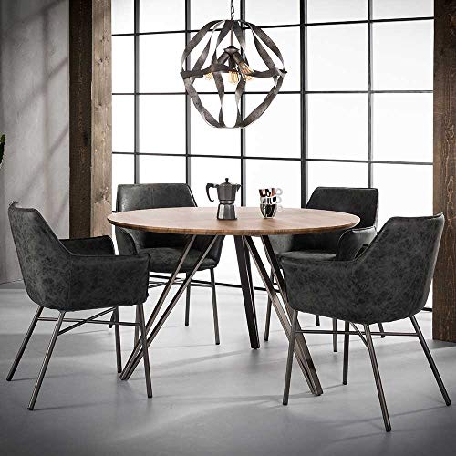 Pharao24 Runder Tisch in Eiche und Stahl 120 cm breit