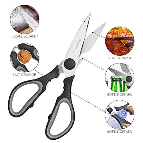 Multifunktions Küchenschere mit Anti-Rutsch-Griff und Hülle,EatekPower Universal-Küchenschere / Mehrzweck-Schere / Allzweck-Schere / Vielzweck-Schere (Schwarz)