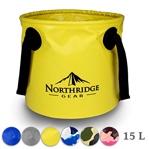 Falteimer Faltschüssel im trendigen Design | Für Camping, Angeln, Party und Garten | Einsetzbar als faltbare Wasch-Schüssel, Wasserkanister oder Falt-Spülbecken [Gelb, 15L]