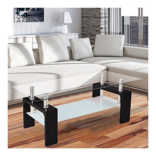 Corium Couchtisch - Wohnzimmertisch 100 x 50 x 58 cm Glasplatte Schwarz Tisch / Glastisch / Beistelltisch / Wohnzimmer / Hochglanz