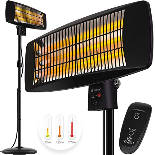 KESSER - Heizstrahler 2000 Watt Wickeltischheizstrahler Wärmelampe - Standheizstrahler - 3 Leistungsstufen Infrarot Strahler Heizelemente - inkl. Fernbedienung - Wandhalterung, Innen - Außen
