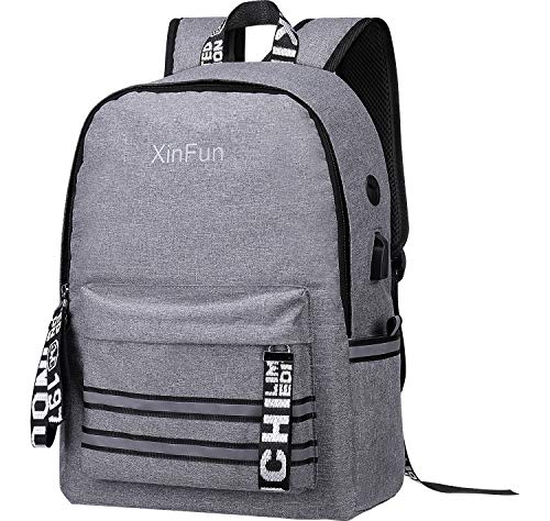 Wasserdichter Laptop Rucksack für Herren, XinFun Schulrucksack mit USB-Anschluss für 12-15,6 Zoll mit reflektierendem Aufkleber-Rucksack Atmungsaktiver Freizeitrucksack für Damen Jungen und Mädchen