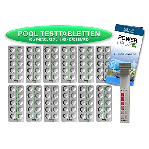 POWERHAUS24 - 120 Testtabletten 60 x pH-Wert Phenol Red und 60 x DPD1 Chlor - inkl. Messkammer