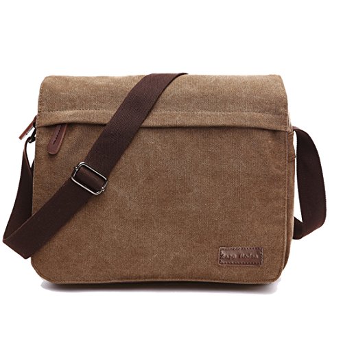 Super Modern Leinwand Messenger Bag Umhängetasche Laptop Tasche Computer Tasche Umhängetasche aus Segeltuch Tasche Arbeiten Tasche Umhängetasche für Männer und Frauen, Herren, Coffee Large