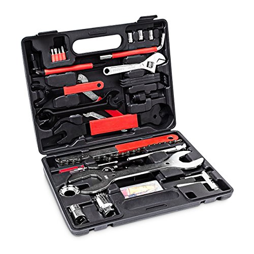 Relaxdays Fahrrad-Werkzeugkoffer HBT 25,5 x 33 x 7 cm 37-teiliges Werkzeugset im praktischen Tragekoffer universelles Fahrradwerkzeug zur Fahrradreparatur zu Hause, schwarz