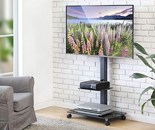 FITUEYES TV Wagen TV Ständer mit Rollen Fernseh Standfuß Fernsehtisch mit Halterung Drehbar höhenverstellbar 32 bis 65 Zoll LED LCD TV Plasma TT206505GB