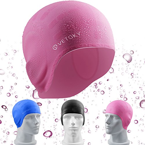 Badekappe-Kinder-Damen-Herren-Groß-Rosa mit Ohrenschutz Bademütze Lange Haare Silikon Erwachsene Jungen Wasserdichte Schwimmen Junior Latex Gummi Männer Frauen Uv Jungs Mädchen Schwimmkappe