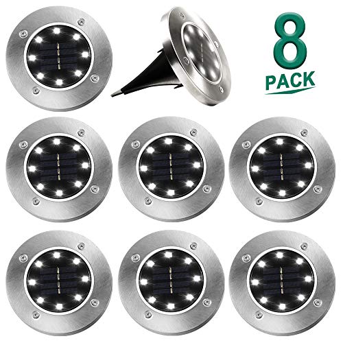Solarleuchten Garten, Nasharia 8 Stück 8 LEDS Garten Licht Wasserdichtes IP55 Gartenleuchten Helles Weiss Solarlampen Wasserdichte Bodenstrahler Licht [Energieklasse A+++]