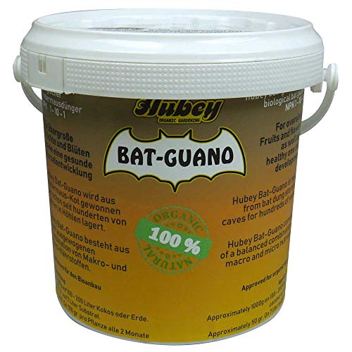 Hubey Bat-Guano - 1kg Eimer - 100% Fledermauskot - Fledermausdünger - biologischer Naturdünger - für Gartenerde - für Freilandanbau & Indoor-Anbau