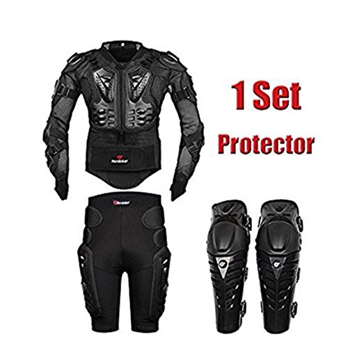 AKAUFENG Motorrad Protektorenjacke mit Feste Protektorenhose + Knieprotektoren Protektorenanzug Motorrad S-5XL