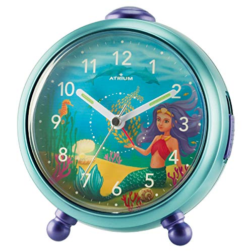 ATRIUM Kinderwecker Nelly Mädchen Meerjungfrau ohne Ticken Snooze Licht analog Quarz blau A932-13