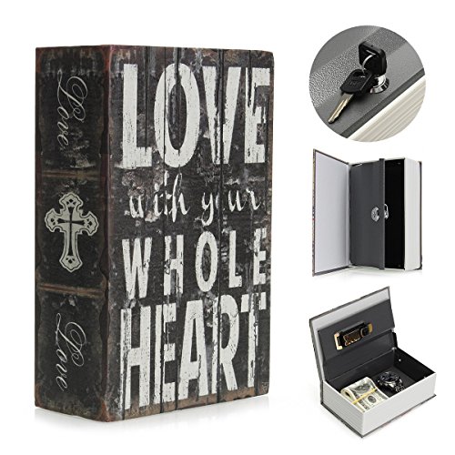 SAFETYON vintage Buchtresor mit Schlüssel, versteckter Buch Geldkassette im wörterbuch feuerfest, Buchsafes getarnt als Roman 18 X 11.7 X 5.5cm LOVE