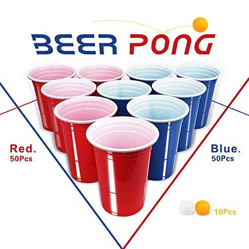 【100+10】BeerPong Partybecher Beer Pong Becher Plastikbecher Einwegbecher 480ml ( 16 OZ )Bier Pong Cups Party Becher | Wiederholbare Trinkbecher Camping Cocktail Bier Weihnachten Geburtstag Hochzeit