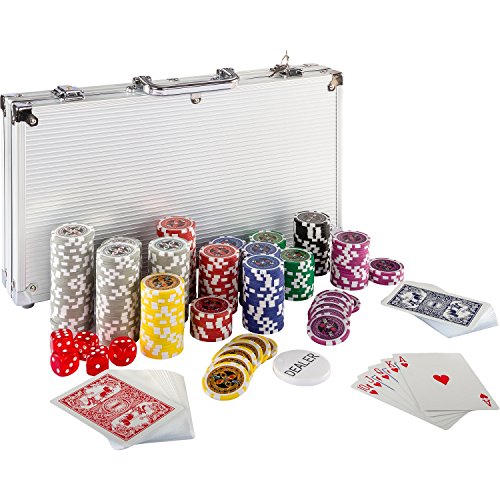 Ultimate Pokerset mit 300 hochwertigen 12 Gramm METALLKERN Laserchips, inkl. 2x Pokerdecks, Alu Pokerkoffer, 5x Würfel, 1 x Dealer Button, Poker, Set, Pokerchips, Koffer, Jetons