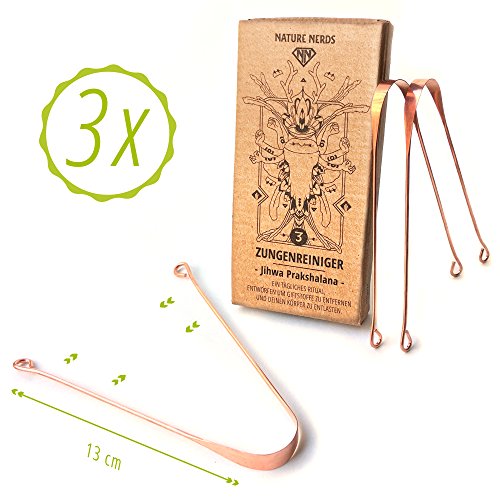3 Zungenreiniger aus Kupfer – Nature Nerds,  Verpackung zu 100 % recycelt    Jihwa Prakshalana – Ein ayurvedisches Entgiftungs-Ritual mit dem Zungenschaber